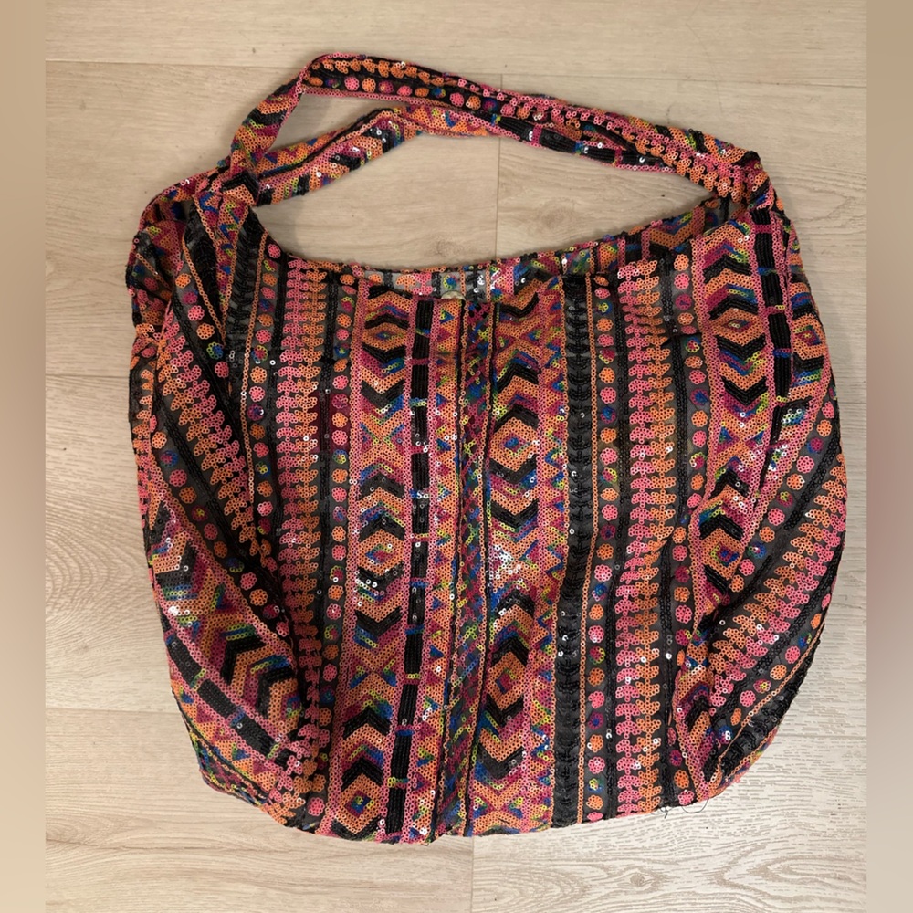 MELIE BIANCO Women’s Striped Sequined Boho Hobo Bag Size OS